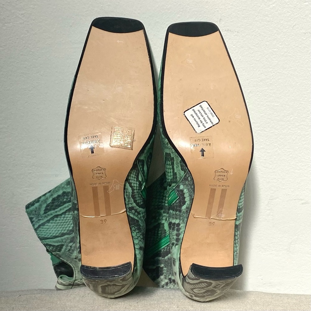Miista London marchelle light green snake print square toe heeled boots sz 39 - Picture 8 of 8